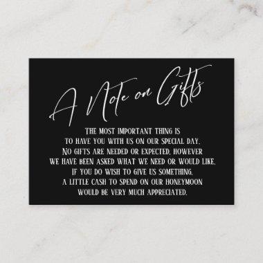 A Note on Gifts Modern Handwriting Black & White Enclosure Invitations