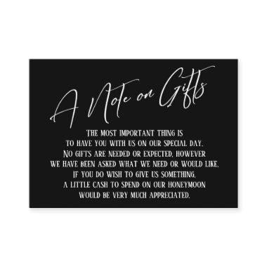 A Note on Gifts Modern Handwriting Black & White Enclosure Invitations