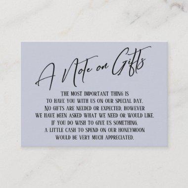 A Note on Gifts Modern Handwriting Wedding Blue Enclosure Invitations