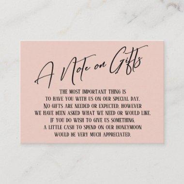 A Note on Gifts Modern Handwriting Wedding Blush Enclosure Invitations