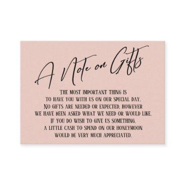 A Note on Gifts Modern Handwriting Wedding Blush Enclosure Invitations