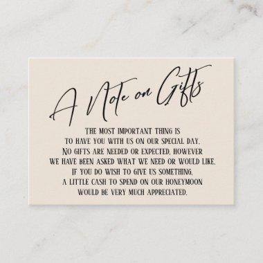 A Note on Gifts Modern Handwriting Wedding Cream Enclosure Invitations