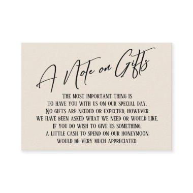 A Note on Gifts Modern Handwriting Wedding Cream Enclosure