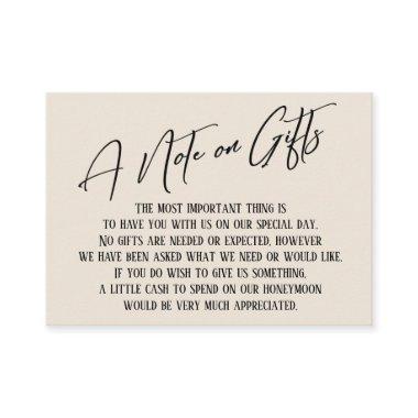 A Note on Gifts Modern Handwriting Wedding Cream Enclosure Invitations