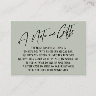 A Note on Gifts Modern Handwriting Wedding Sage Enclosure Invitations