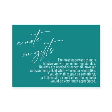 A Note on Gifts Modern Handwriting Wedding Teal Enclosure