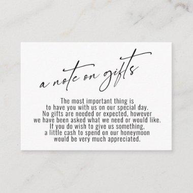 A Note on Gifts Modern Handwriting Wedding White Enclosure Invitations