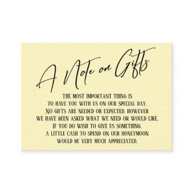 A Note on Gifts Modern Handwriting Wedding Yellow Enclosure