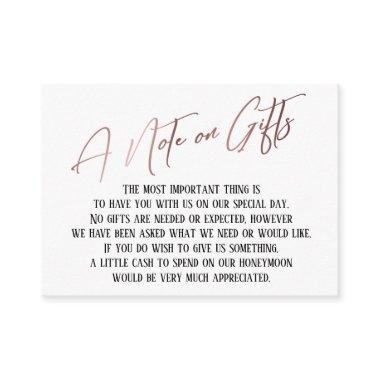 A Note on Gifts Rose Gold Handwriting Wedding Enclosure Invitations