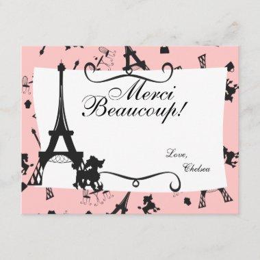 A Parisian Party thank you note in Pink