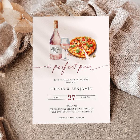 A Perfect Pair Wine | Pizza Wedding Shower Invitations