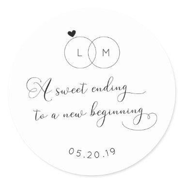 A Sweet Ending to a New Beginning Wedding Favor Classic Round Sticker