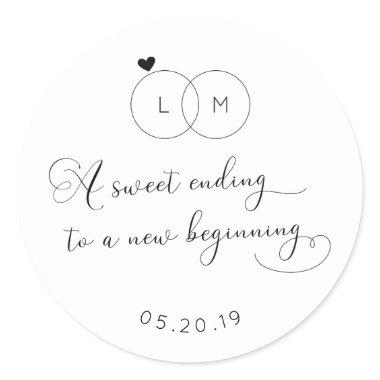 A Sweet Ending to a New Beginning Wedding Favor Classic Round Sticker