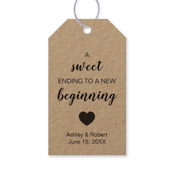 A Sweet Ending to a New Beginning Wedding Favor Gift Tags