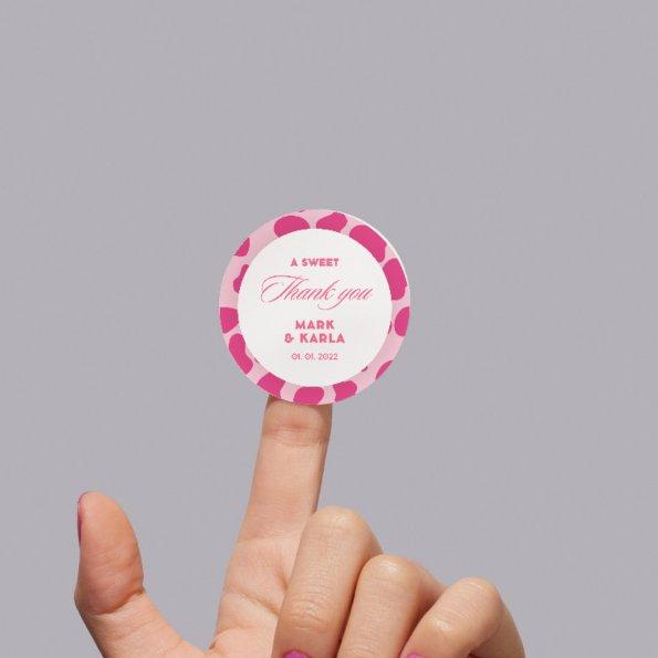 A Sweet Thank You Disco Pink Cowgirl Wedding Favor Classic Round Sticker