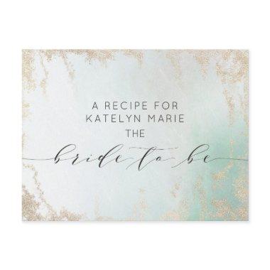 Abstract Aqua Ombre Fade with Frosted Gold Glitter Announcement PostInvitations