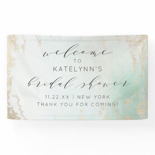 Abstract Aqua Ombre Fade with Frosted Gold Glitter Banner