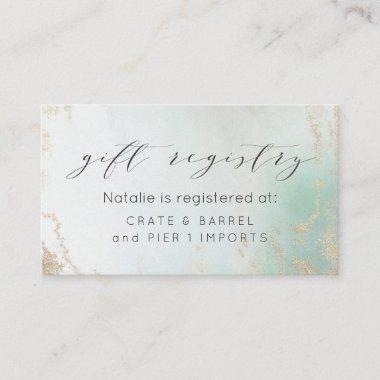 Abstract Aqua Ombre Fade with Frosted Gold Glitter Enclosure Invitations