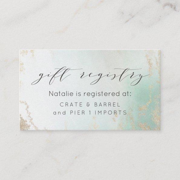 Abstract Aqua Ombre Fade with Frosted Gold Glitter Enclosure Invitations