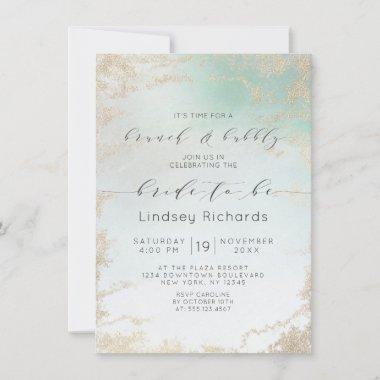 Abstract Aqua Ombre Fade with Frosted Gold Glitter Invitations
