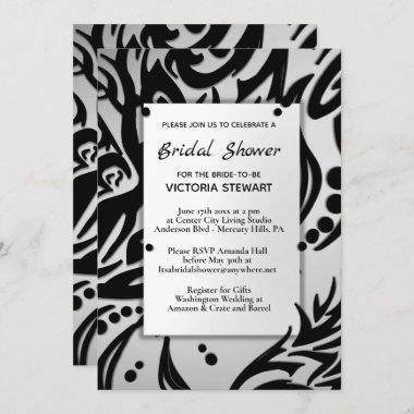 Abstract Black and Silver Tribal Bridal Shower Invitations