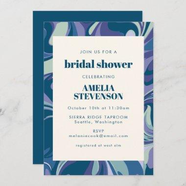 Abstract Blue Marble Swirl Stylish Bridal Shower Invitations