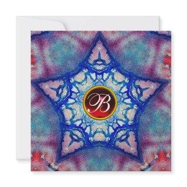 ABSTRACT BLUE STAR RED RUBY GEM STONE MONOGRAM Invitations