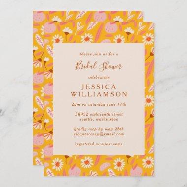 Abstract Botanical Fruit in Yellow Bridal Shower Invitations