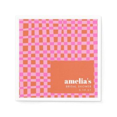 Abstract Checker Pink Orange Custom Bridal Shower Napkins