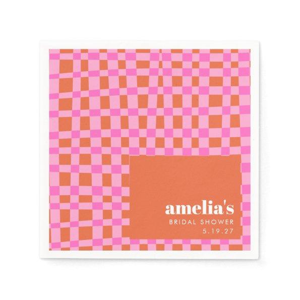 Abstract Checker Pink Orange Custom  Napkins