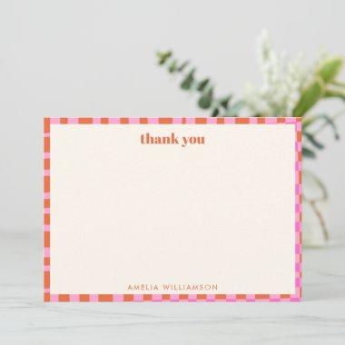 Abstract Checker Pink Orange Custom Bridal Shower Thank You Invitations