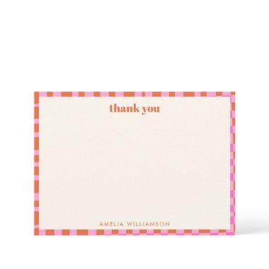 Abstract Checker Pink Orange Custom Bridal Shower Thank You Invitations