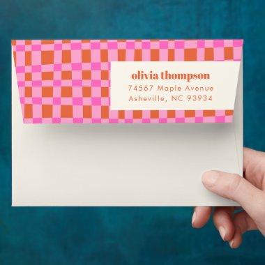 Abstract Checker Pink Orange Shower Return Address Envelope