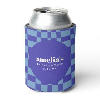 Abstract Checkerboard Blue Custom Bridal Shower Can Cooler