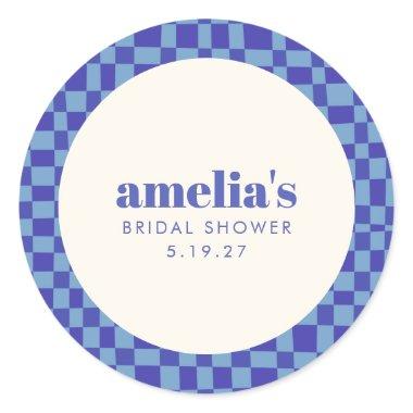 Abstract Checkerboard Blue Custom  Classic Round Sticker