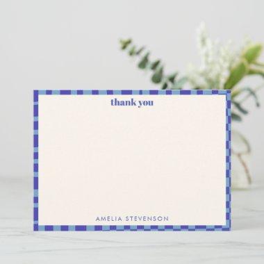 Abstract Checkerboard Blue Custom Bridal Shower Thank You Invitations