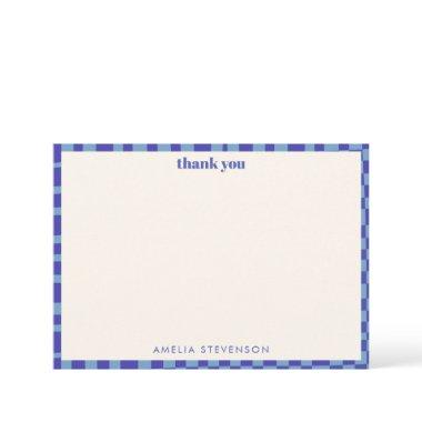 Abstract Checkerboard Blue Custom Bridal Shower Thank You Invitations