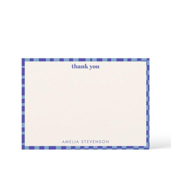 Abstract Checkerboard Blue Custom Bridal Shower Thank You Invitations