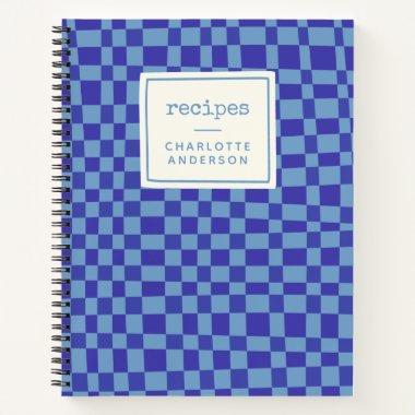 Abstract Checkered Pattern Blue Custom Recipe Notebook