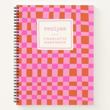 Abstract Checkered Pattern Pink Custom Recipe Notebook