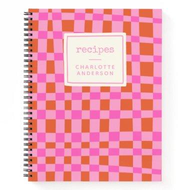 Abstract Checkered Pattern Pink Custom Recipe Notebook