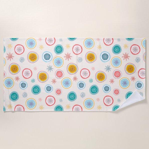 Abstract Christmas Snowflakes Pattern Beach Towel