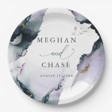 Abstract Dusty Blue Smokey Amethyst Paper Plates