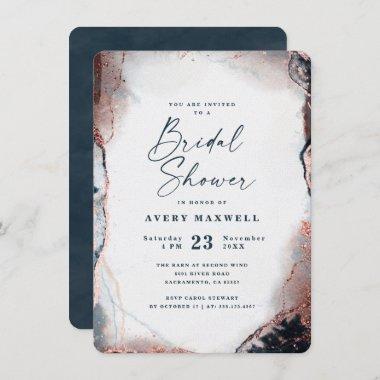 Abstract Ethereal Navy & Rose Gold Bridal Shower Invitations