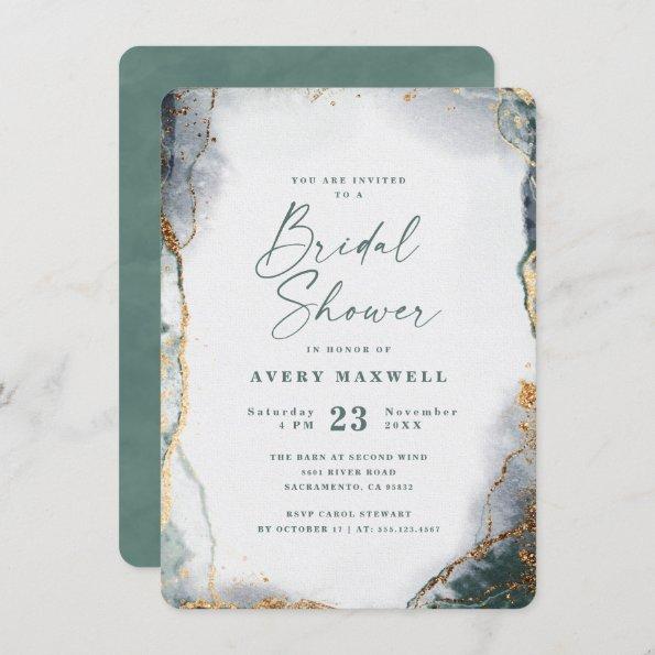 Abstract Eucalyptus Green & Gold Bridal Shower Invitations