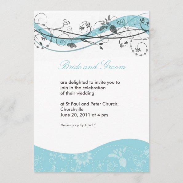 Abstract floral swirl Invitations - turquoise brown