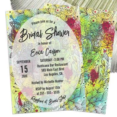 Abstract Floral Watercolor Line Art Bridal Shower Invitations