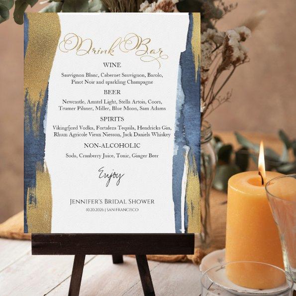Abstract Gold Blue  Drinks Menu Sign