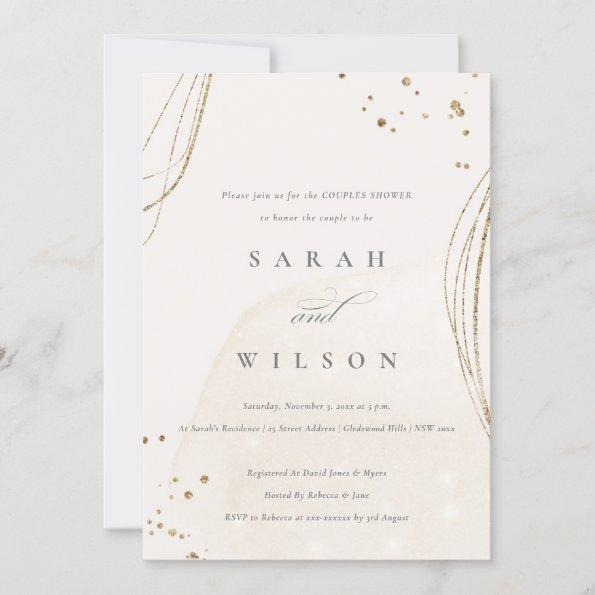 Abstract Ivory Gold Glitter Couples Shower Invite