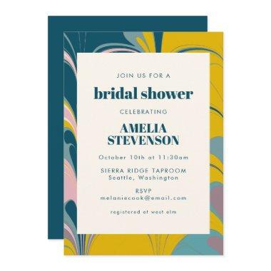 Abstract Marble Modern Teal Yellow Bridal Shower Invitations